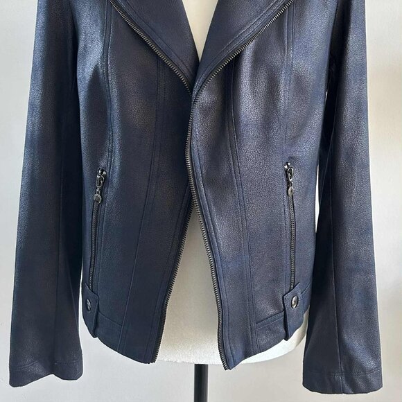 Vex Collection Navy Faux-Leather Moto Jacket with Hook-Eye Closure – EU 38 - Picture 4 of 14